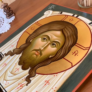 Jesus Christ icon, Mandylion of Edessa, Byzantine Orthodox icon, egg tempera, Icon of Christ, Not Made by Hands