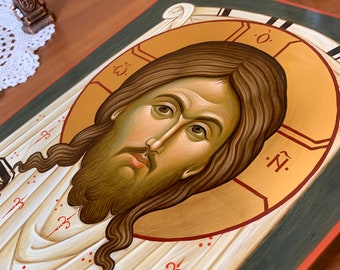 Jezus Christus-icoon, Mandylion van Edessa, Byzantijns-orthodox icoon, eitempera, icoon van Christus, niet door handen gemaakt