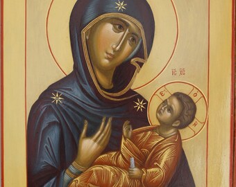 Mother of God  Byzantine orthodox icon egg tempera Богородица с Младенцем Византийская икона яичная темпера Венчальная пара