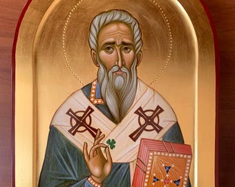 Saint Patrick of Ireland Byzantine Orthodox icon egg tempera hand painted icons