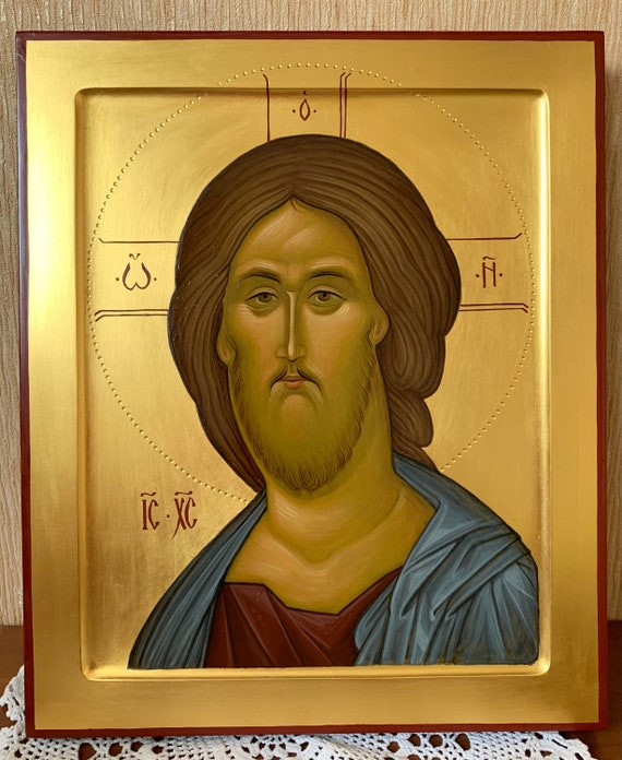 Orthodox icon Christ Redeemer Andrey Rublev Religious icon  Andrei Rublev Pantocrator Ancient icon Jesus Christ  egg tempera