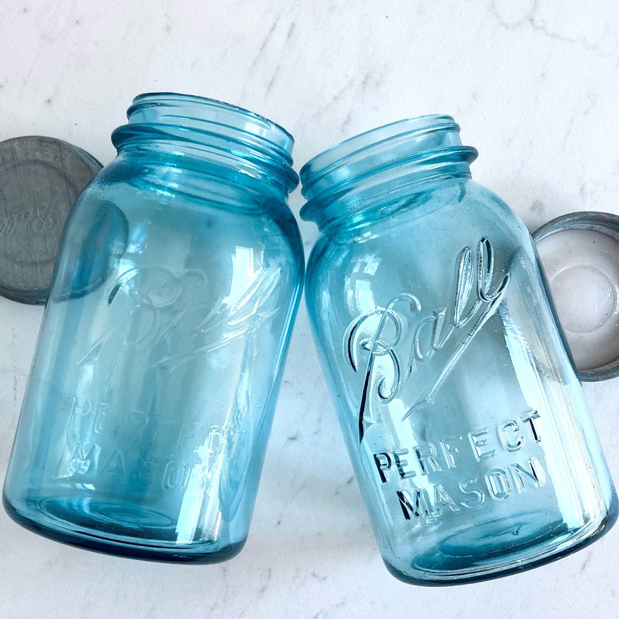 2 Ball Jars Authentic Vintage Blue Ball Perfect Mason Jar #6 #7
