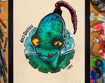 Abe's Oddysee, "Follow Me" 1997. Póster/Enmarcado 30x40