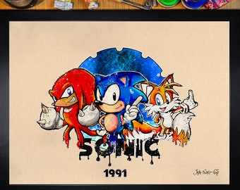 Sonic (Knuckles Sonic and Tails) 30x40 Póster/Enmarcado