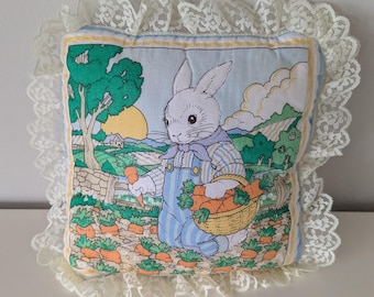 Vintage Gardner Rabbit Bunny Throw Pillow Quilted Handmade