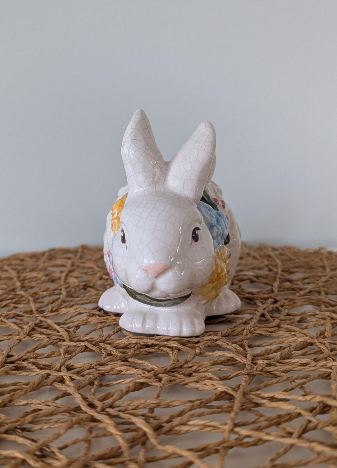 HTF White Bunny Rabbit Crackle Glaze Ceramic Vintage Figurine Easter ...