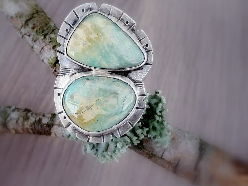 Green gemstone ring Sterling Elise turquoise ring Silver turquoise ring Statement ring Multistone ring Turquoise ring Two stone ring