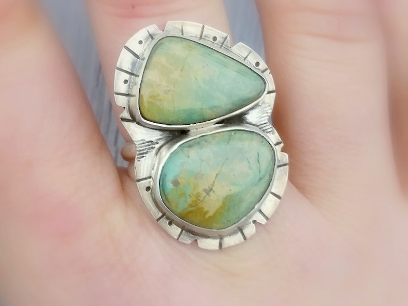 Green gemstone ring Sterling Elise turquoise ring Silver turquoise ring Statement ring Multistone ring Turquoise ring Two stone ring