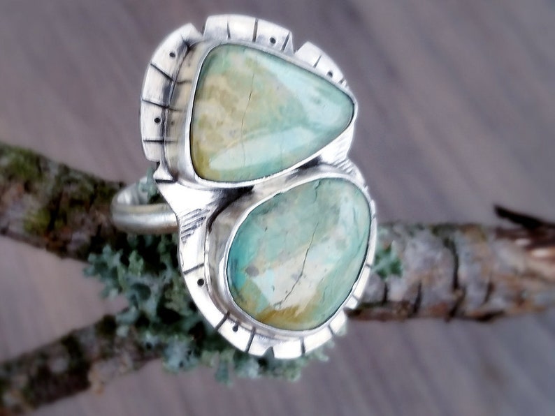 Green gemstone ring Sterling Elise turquoise ring Silver turquoise ring Statement ring Multistone ring Turquoise ring Two stone ring