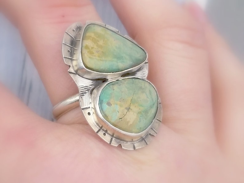 Green gemstone ring Sterling Elise turquoise ring Silver turquoise ring Statement ring Multistone ring Turquoise ring Two stone ring