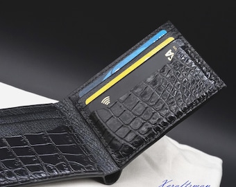 Alligator Wallet for Men - Minimalist Bifold Slim Design, handmade to order.