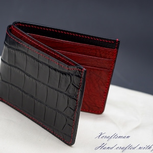 Alligatorleren portemonnee heren, dubbele portemonnee, handgemaakte minimalistische portemonnee, creditcardportemonnee, schattige slanke portemonnee, compacte portemonnee, herencadeau