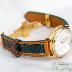 Luxury Green Exotic Watch Strap | High-End Unique Design | Special Strap for Gold Watches.