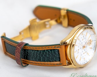 Luxury Green Exotic Watch Strap | High-End Unique Design | Special Strap for Gold Watches.