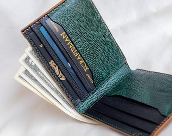 Alligator Leather Wallet with Ostrich leather interior, original design wallet for men.