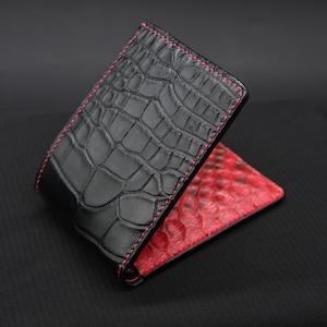 Luxury Alligator Wallet, Spiderweb Signature Edition, Red Python Interior, Handmade Exotic Leather