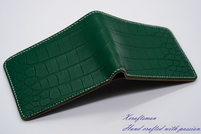 Mens Bifold Wallet Green Alligator Wallet for Men Handmade Etsy
