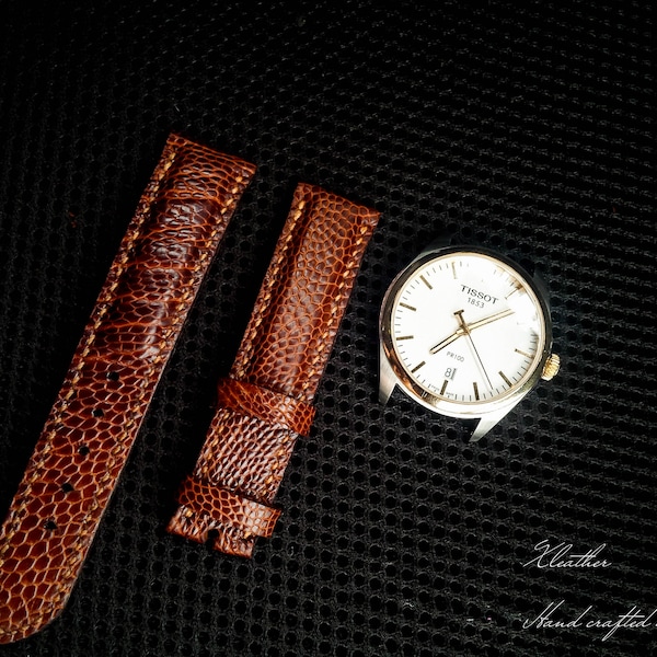 Watch band from ostrich  leather, Brown watch band, Handmade leather watch band, Made to order, personalized watch strap.