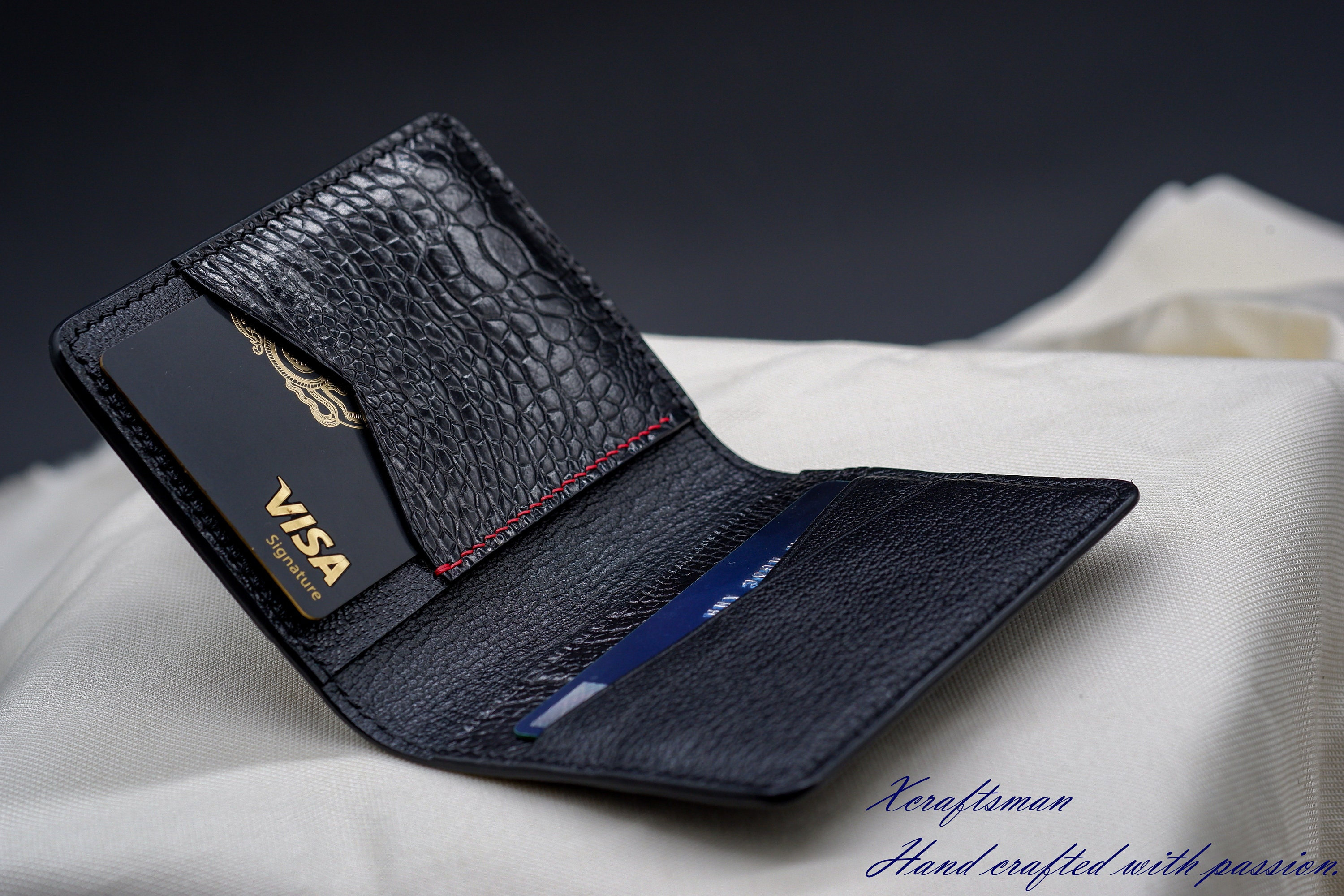 CARD HOLDER OSTRICH - Ostrich leather credit card holder, handmade in France