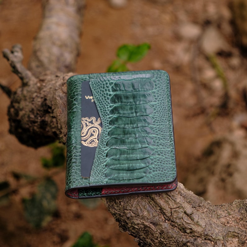 Ostrich Leather Card Holder, Luxury Slim Wallet, Handmade Exotic Leather Minimalist Wallet, Front Pocket Wallet image 5