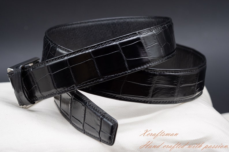 Men's Black alligator belt, Handmade Belts, Classic belt for men, Men's belt, Unique Belts ,belt for man, gift for him, mens gift, image 2