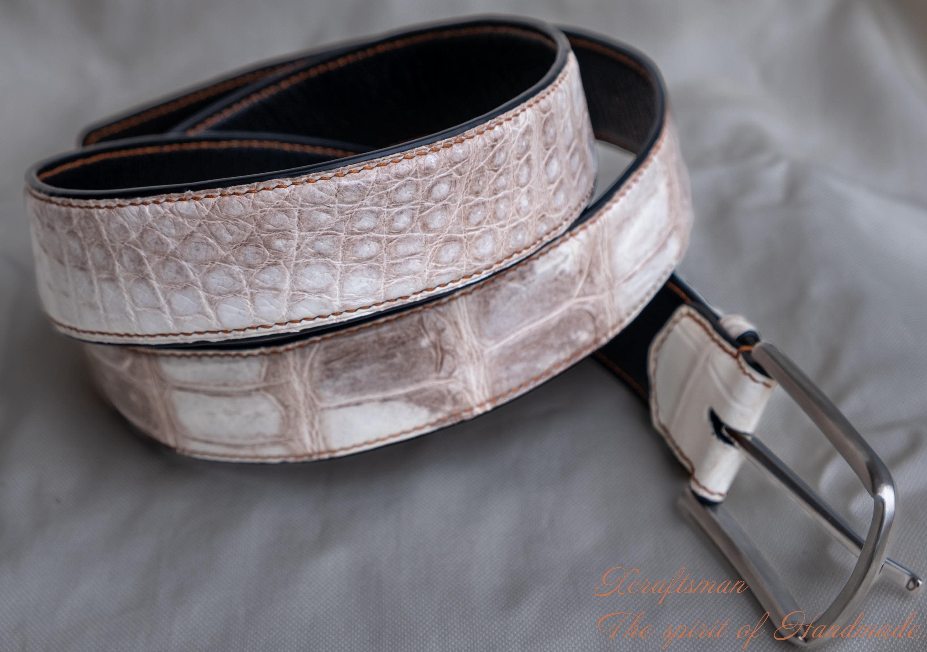 Vintage Real Crocodile Leather Belt Womens S Cream Himalayan Croco Luxury DEFECT Handmade Himalayan Alligator Belt: Personalized Leather Belt  main image 3