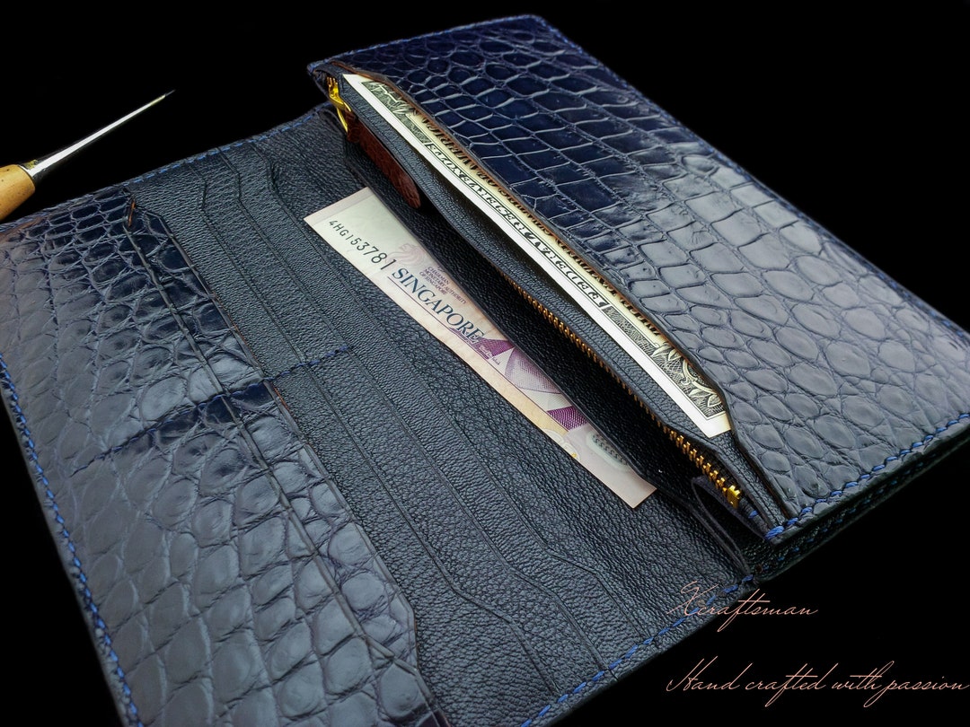 Alligator leather wallet men 100% handmede from real Crocodile skin,  handmade