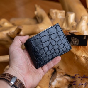 Kleinste Brieftasche, Schwarze Alligator Leder Brieftasche für Männer - Minimalistisches, schlankes Design