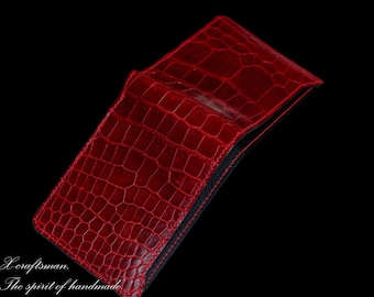 Alligator Wallet, Dark Red Luxury edition, handmade gift for him.