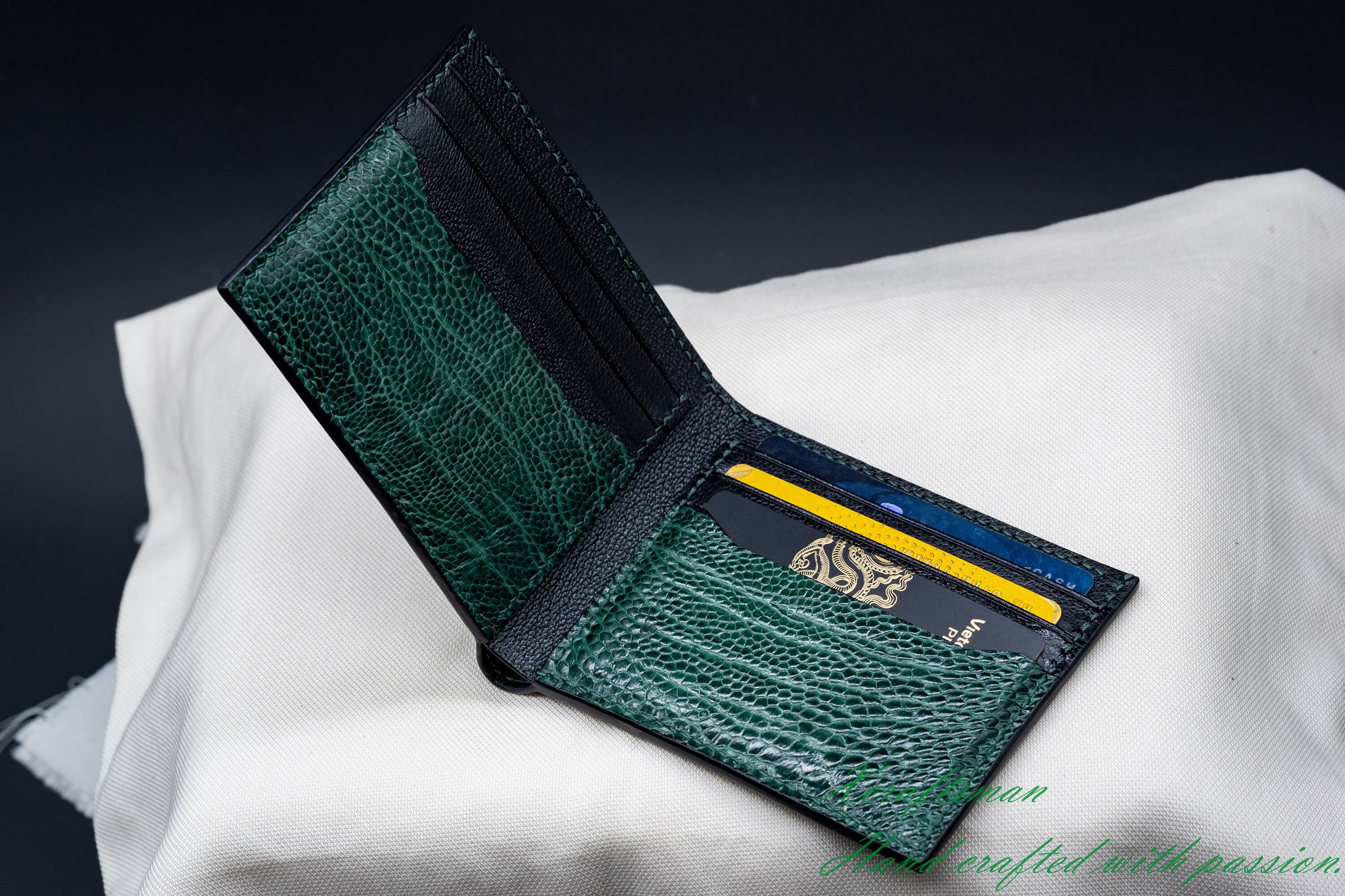 Mens Green Genuine Ostrich Leather Wallet Luxury Credit Card Holder Luxury  Gift
