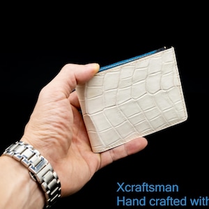 Cartera de piel de cocodrilo blanca perla para hombre, cartera de diseñador a medida, hecha a mano a pedido, cartera personalizada para hombre.