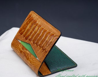 Handmade Front Pocket Wallet - Luxury Ostrich Leather Cardholder, bespoke pocket organizer.