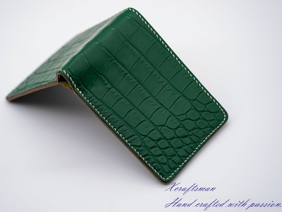 Unique Handcrafted Green Alligator Leather Wallet Slim and 