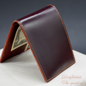 Billetera minimalista para hombre, hecha a mano con cuero Shell Cordovan, billetera de lujo para hombre, una idea de regalo para él.