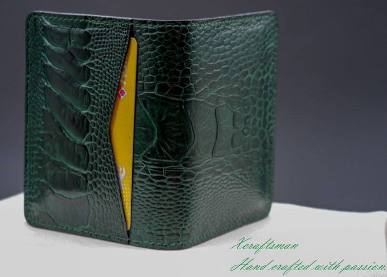 Ostrich Leather Card Holder, Luxury Slim Wallet, Handmade Exotic Leather Minimalist Wallet, Front Pocket Wallet image 10