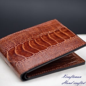 Cartera de piel exótica genuina para hombre, hecha a mano con piel de avestruz, cartera de piel a medida para hombre, hecha a mano bajo pedido.