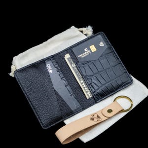 Slim Black Alligator Card Wallet, Handcrafted Leather Cardholder with 6 slots. image 2