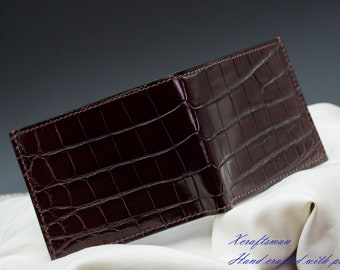 Mens genuine alligator wallet, handmade to order, mens luxury leather wallet, bespoke wallet for men, an idea of gift for him.