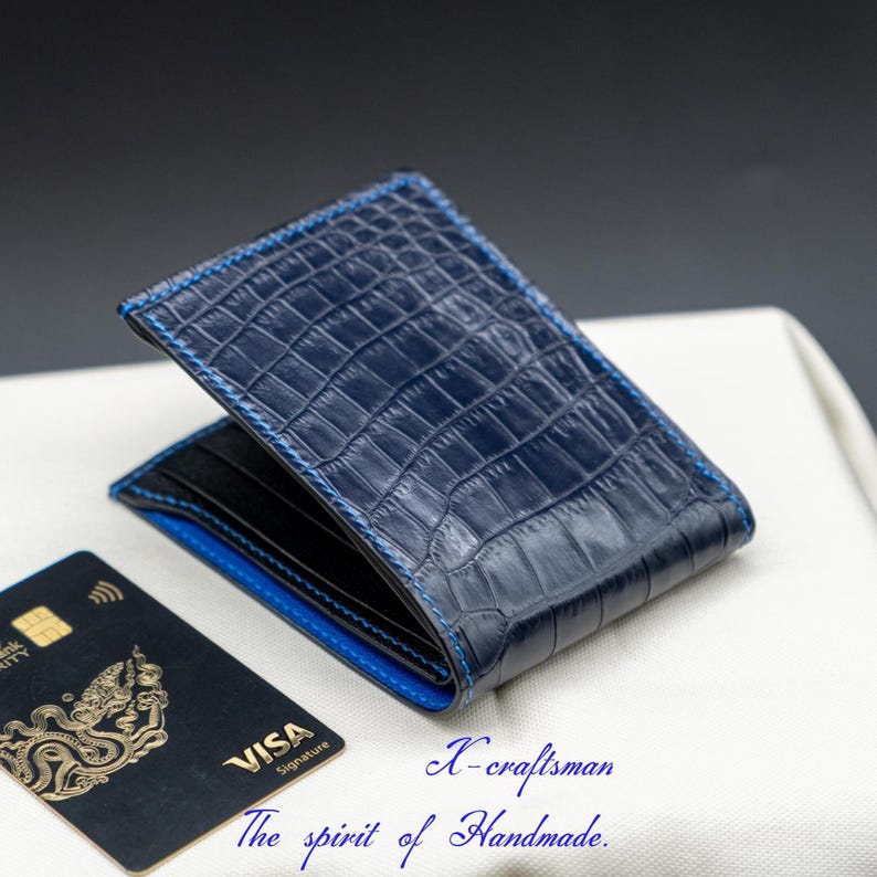 Mens Alligator Wallet, handmade with genuine chevre lining. Elegant wallet for men. image 1