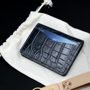 Slim Black Alligator Card Wallet, Handcrafted Leather Cardholder with 6 slots. image 4
