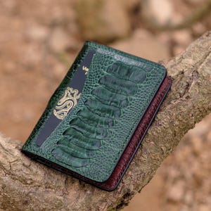 Ostrich Leather Card Holder, Luxury Slim Wallet, Handmade Exotic Leather Minimalist Wallet, Front Pocket Wallet image 7