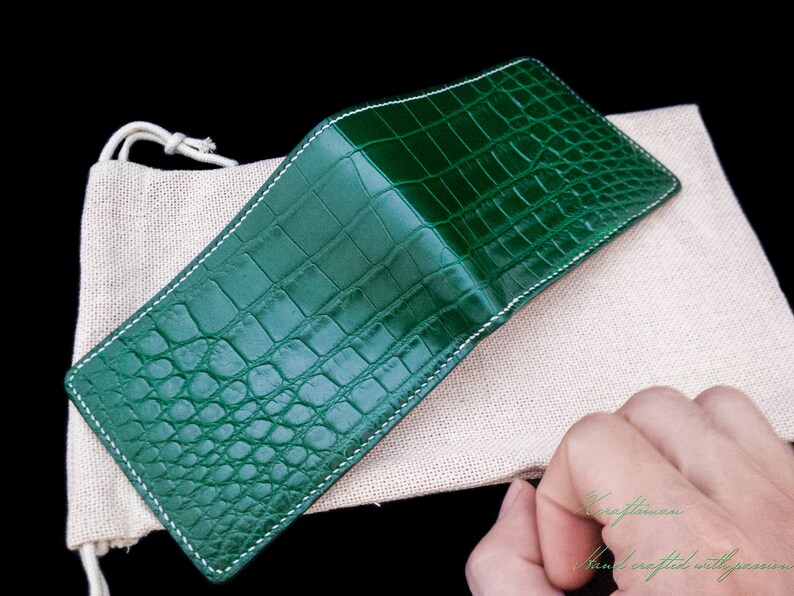 Mens Bifold Wallet Green Alligator Wallet for Men Handmade Etsy