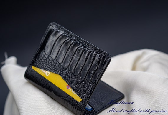 Ostrich Leather Credit Card Holder Genuine Exotic With 14K 