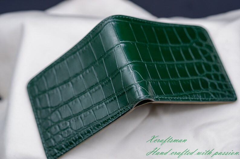 Mens Bifold Wallet Green Alligator Wallet for Men Handmade Etsy