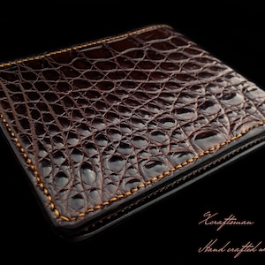 Op maat gemaakte herenportemonnee, handgemaakte alligatorleren portemonnee, chocolade alligator portemonnee voor mannen, op maat gemaakte portemonnee, idee voor herencadeau