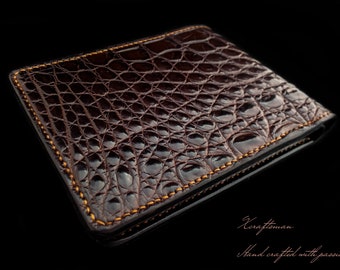 Mens bespoke wallet, handmade alligator leather wallet, chocolate alligator bifold wallet for men, custom made wallet, idea for mens gift