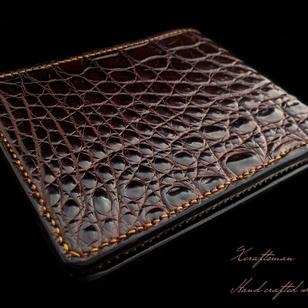 Mens bespoke wallet, handmade alligator leather wallet, chocolate alligator bifold wallet for men, custom made wallet, idea for mens gift