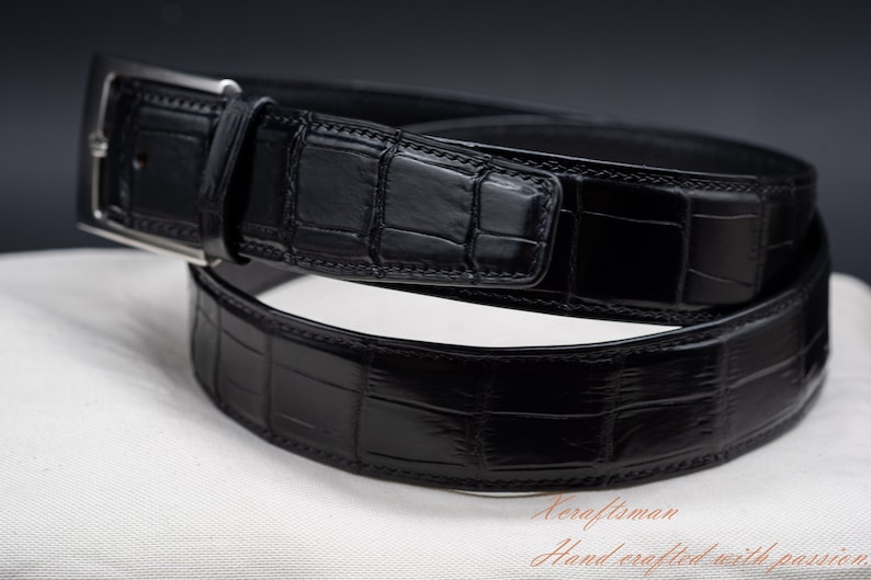 Men's Black alligator belt, Handmade Belts, Classic belt for men, Men's belt, Unique Belts ,belt for man, gift for him, mens gift, image 3