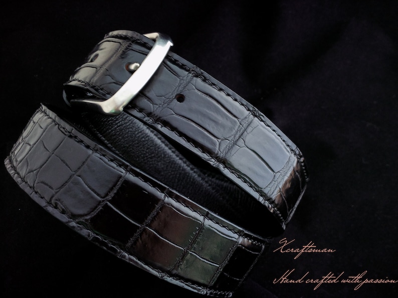 Men's Black alligator belt, Handmade Belts, Classic belt for men, Men's belt, Unique Belts ,belt for man, gift for him, mens gift, image 4