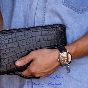 Alligator-Reißverschluss-Brieftasche, maßgeschneiderte lange Brieftasche, Unisex-Kupplungsbrieftasche, luxuriöse lange Brieftasche, Herrenleder-Geldbeutel, Reisebrieftasche.